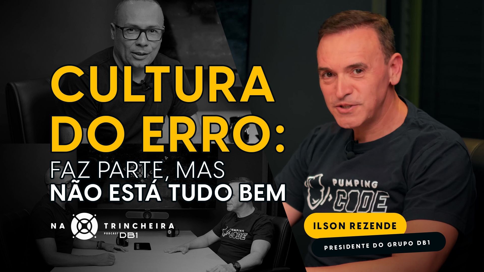 Ilson Rezende presidente do DB1 Group e participante do podcast Na Trincheira olhando para câmera enquanto fala no podcast.